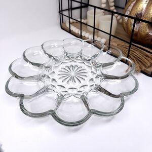 Anchor Hocking Vintage Fairfield Deviled Egg Glass Clear Sectioned Serving Dish